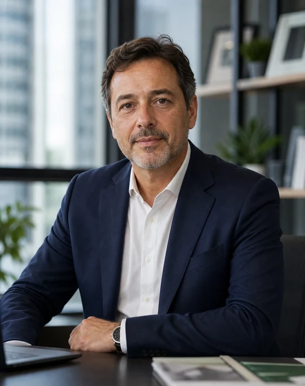 Retrato profissional de Carlos Bittencourt, diretor financeiro da plataforma.